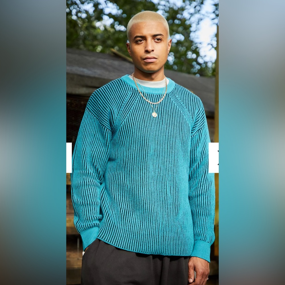 New! iets frans... Two-Tone Blue Ribbed Raglan‎ Sweatshirt Sz Small